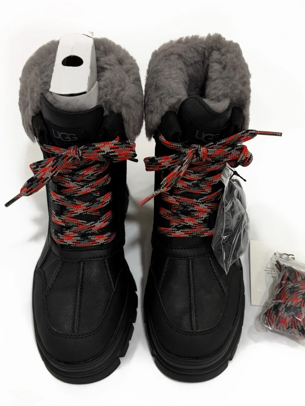UGG Ashton Addies black waterproof boots with charcoal gray fur lining | Size 8